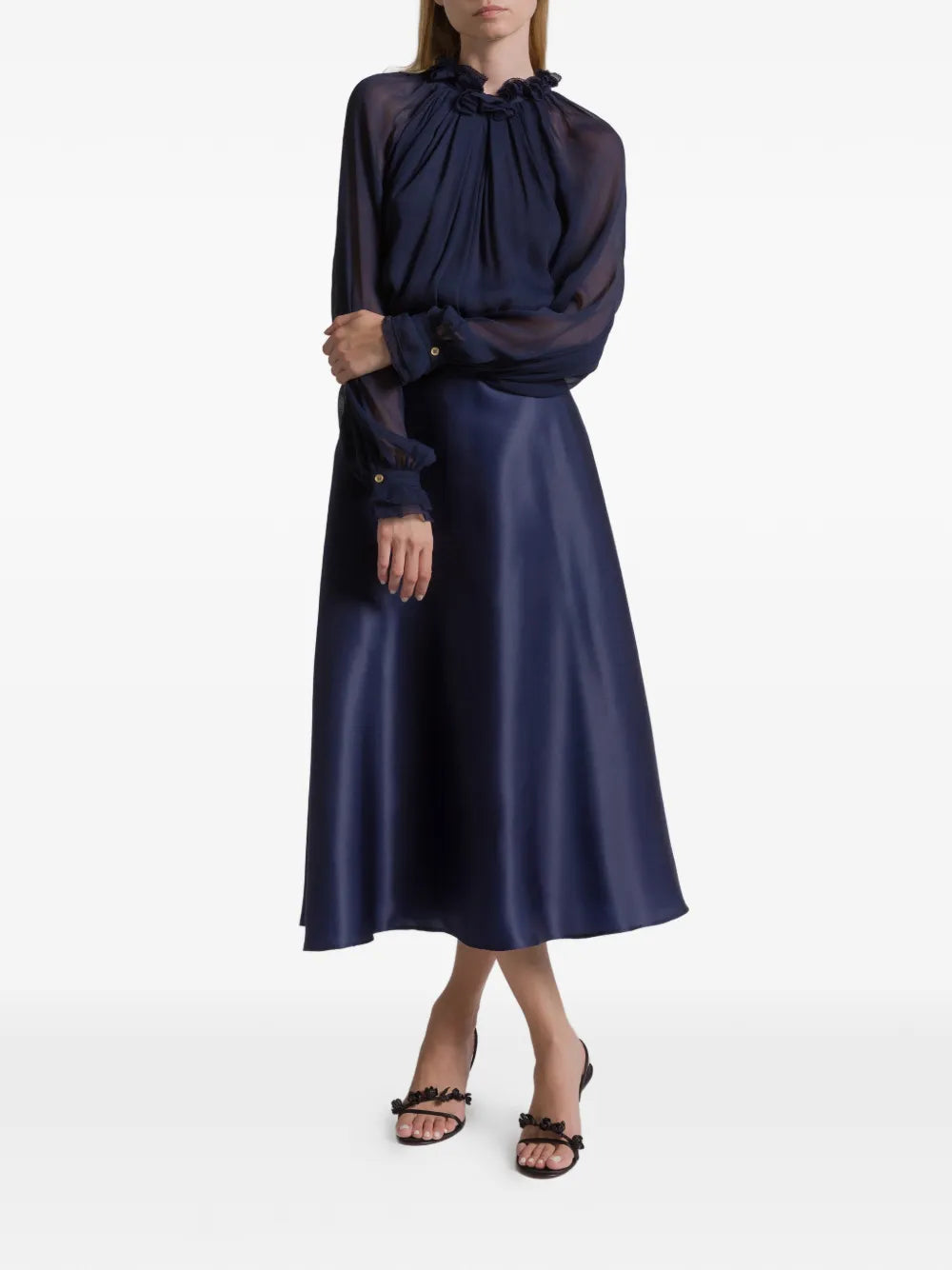 Smooth Organza Midi Skirt with High Waist