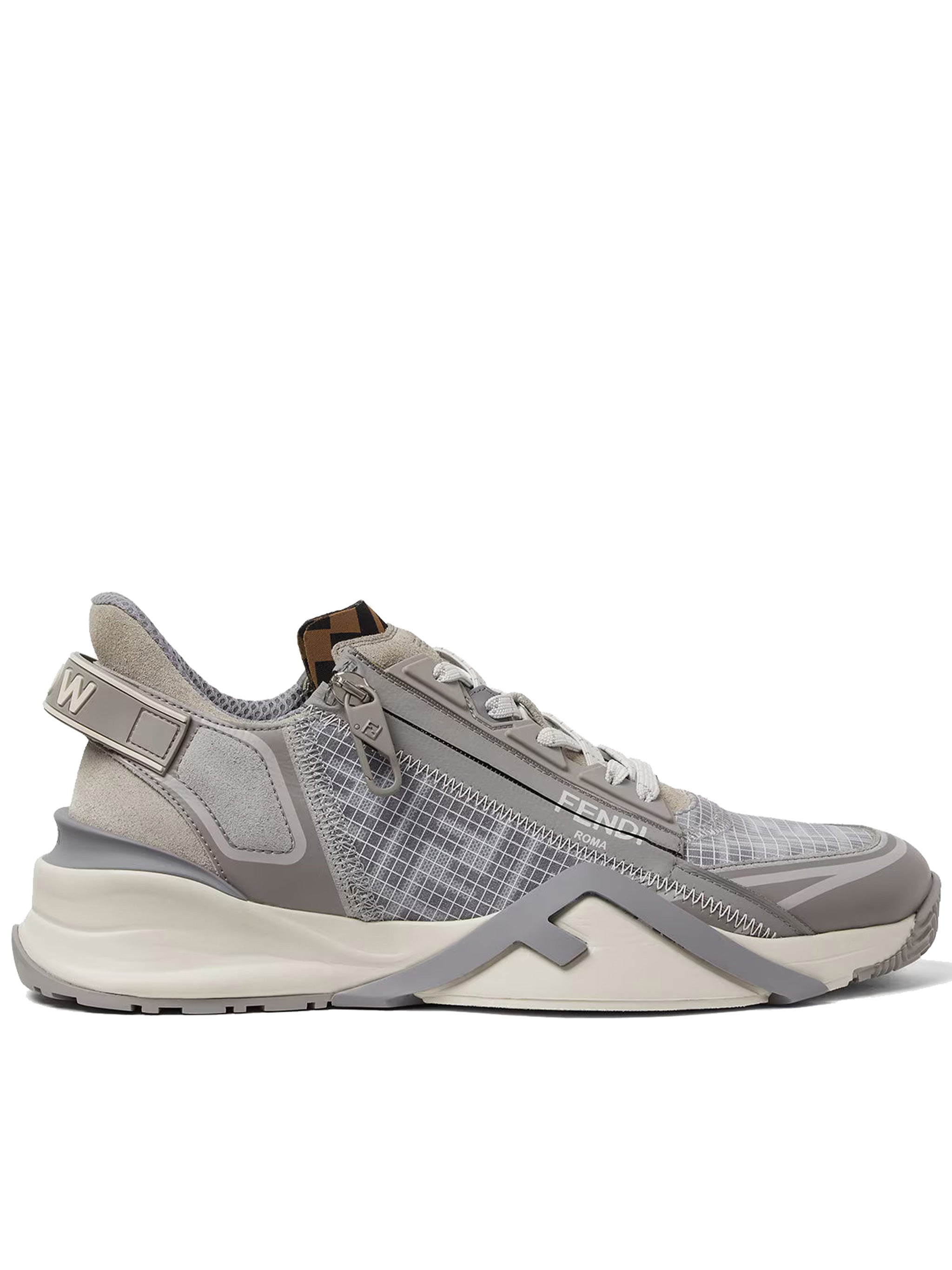 Grey Mesh Sculpted Sole Zipper Sneakers