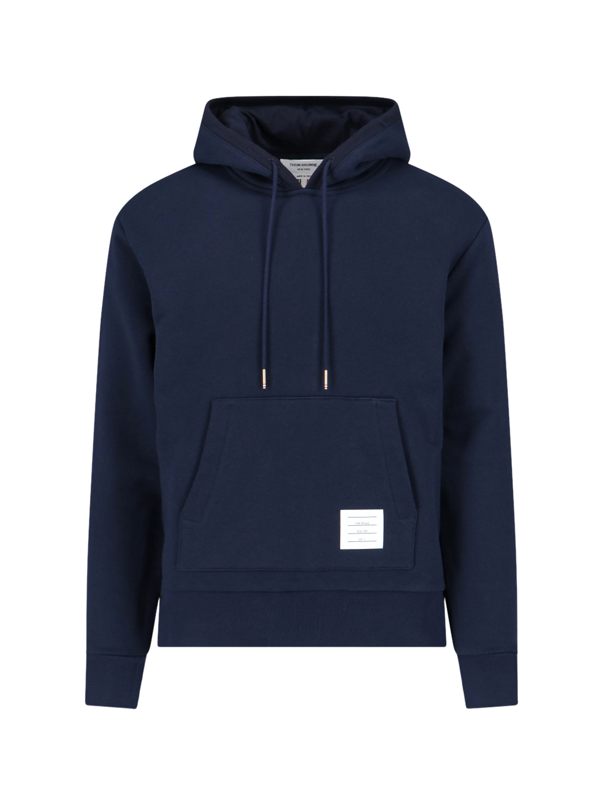 Navy Blue Cotton Hoodie With Grosgrain Stripe Detail