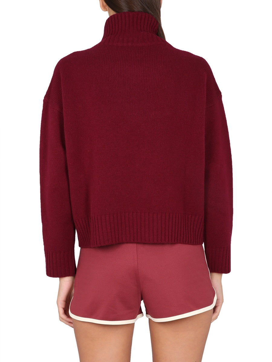 Cropped Turtleneck Sweater With Ribbed Texture