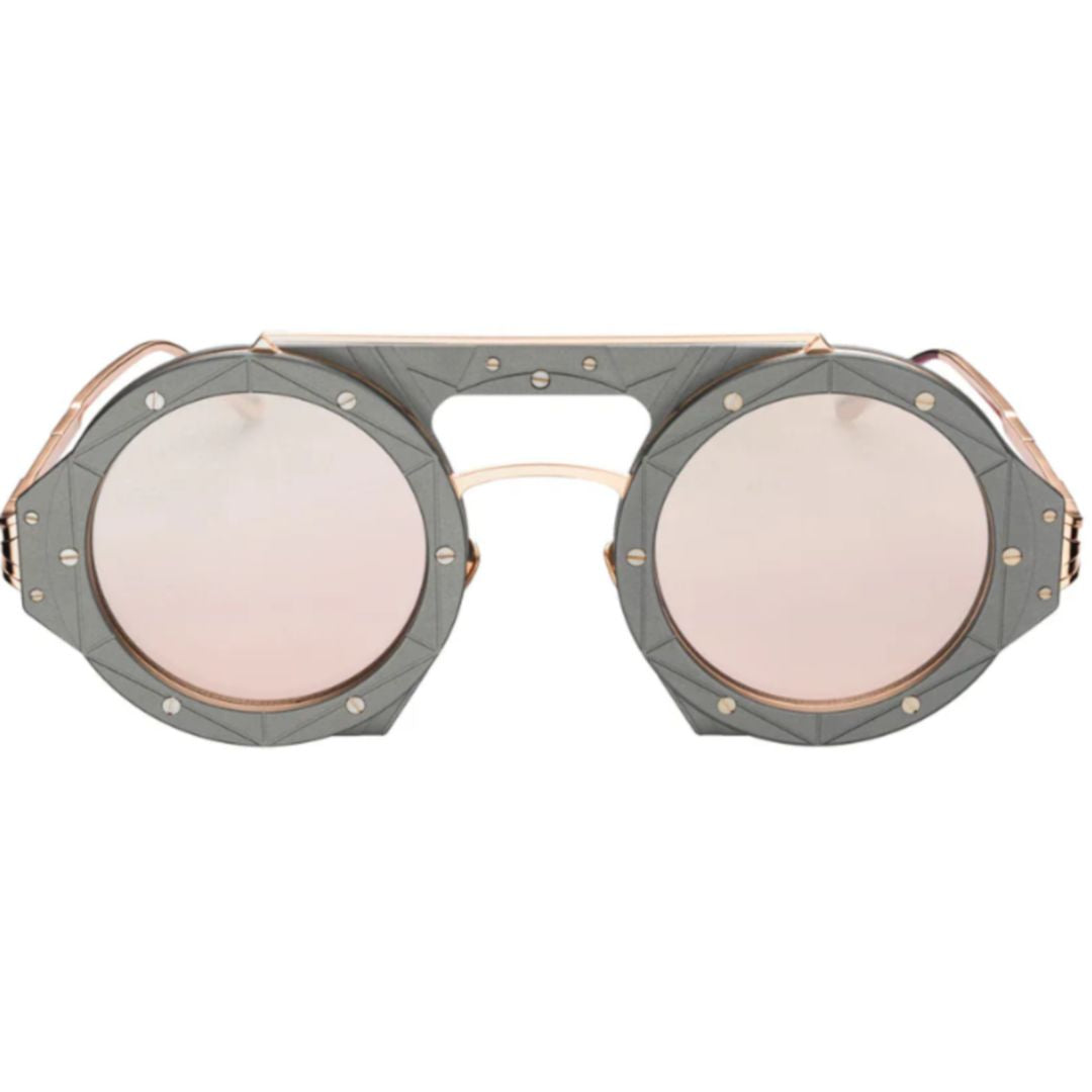 Astra As-3 Faceted Geometric Sunglasses with Double-Bar Bridge