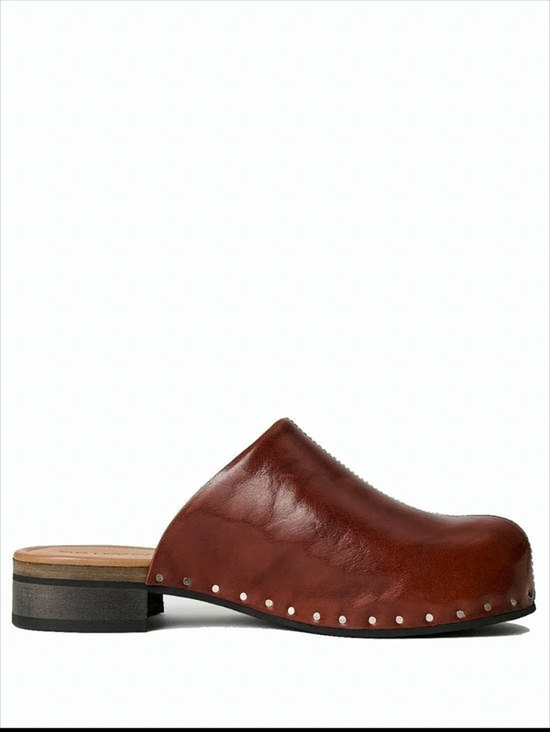 Brown Slip-On Mules with Polished Cowhide