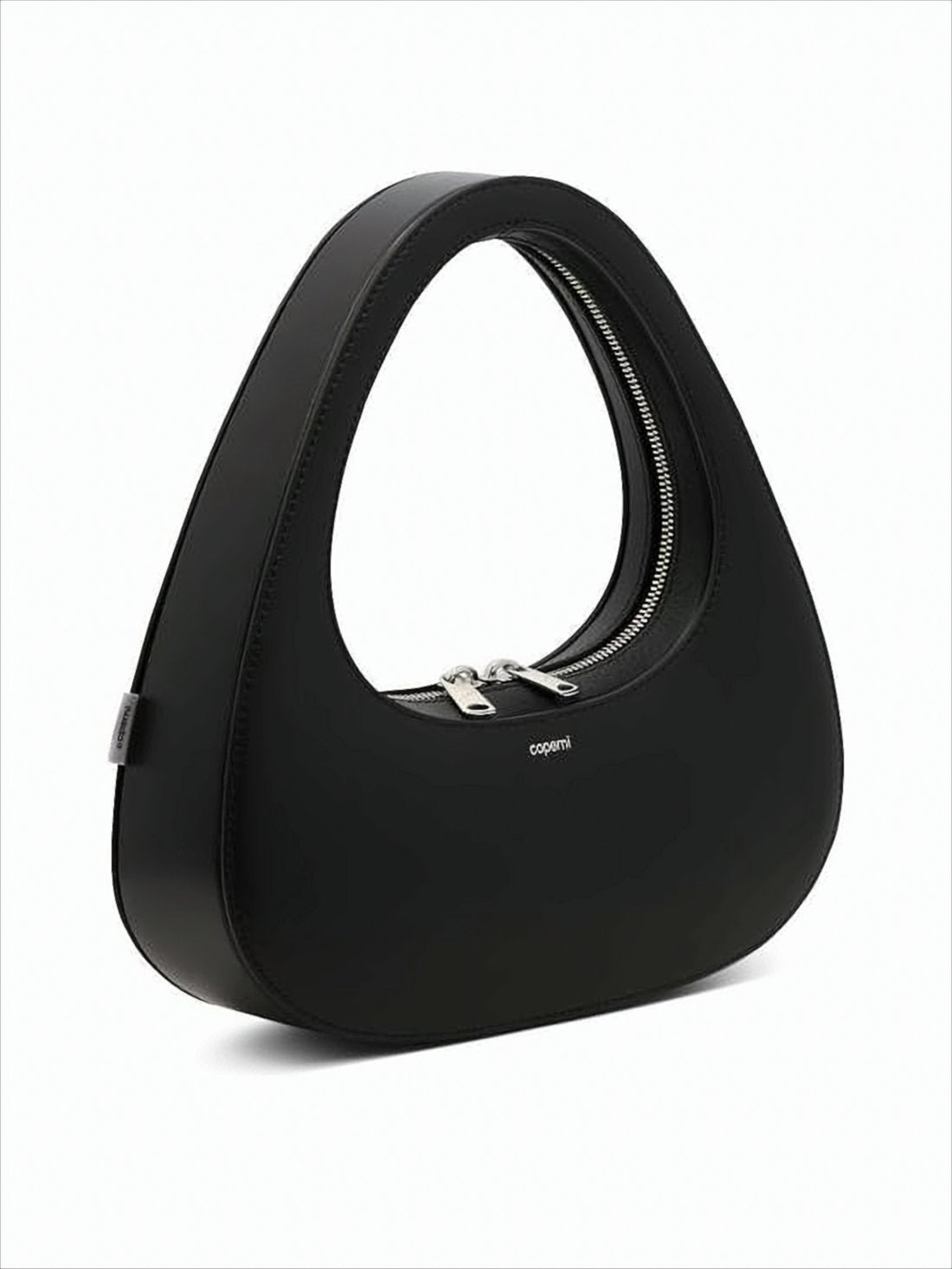 Triangular-Shaped Black Leather Tote Bag