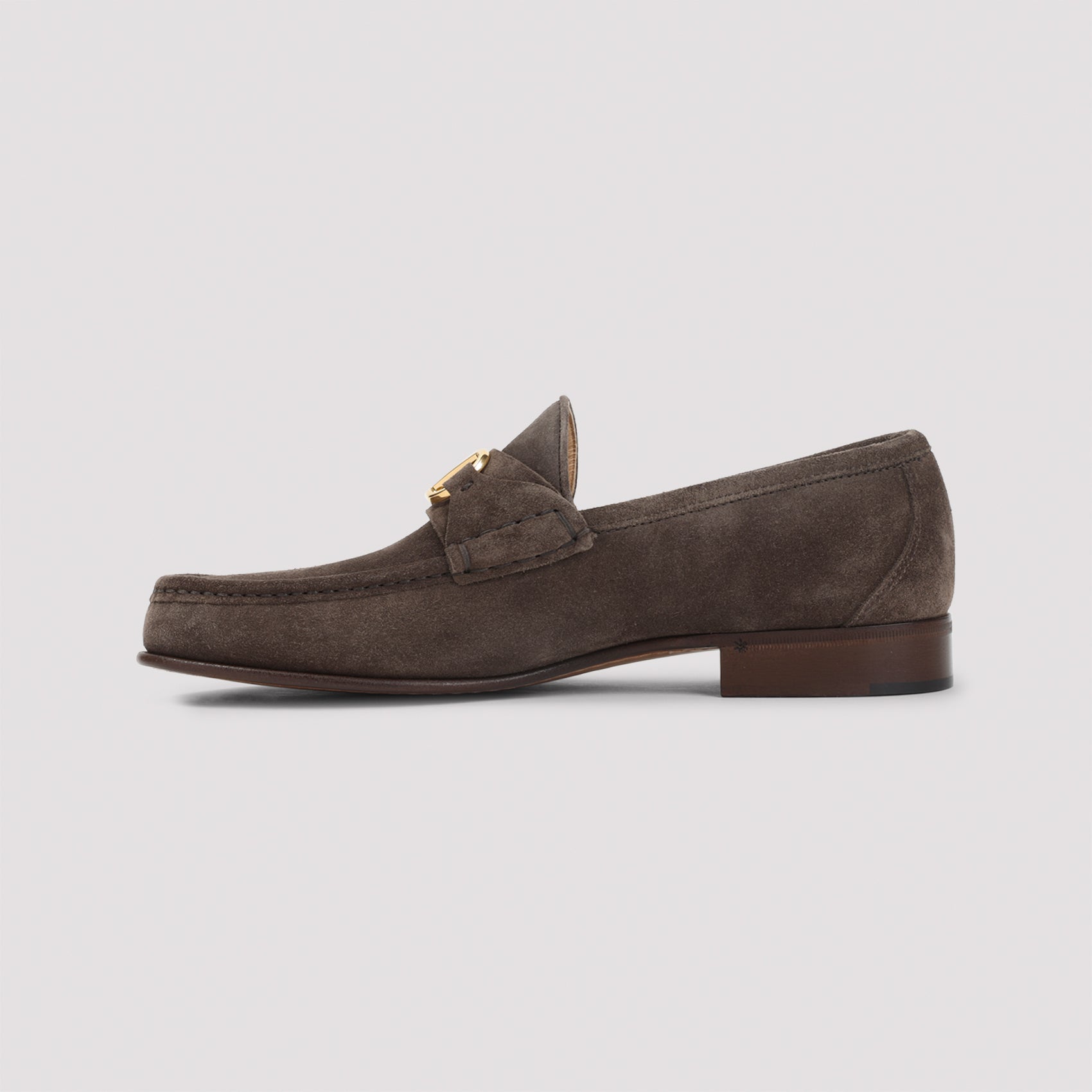 Brown Leather Loafers With Gold-Tone Logo Detail