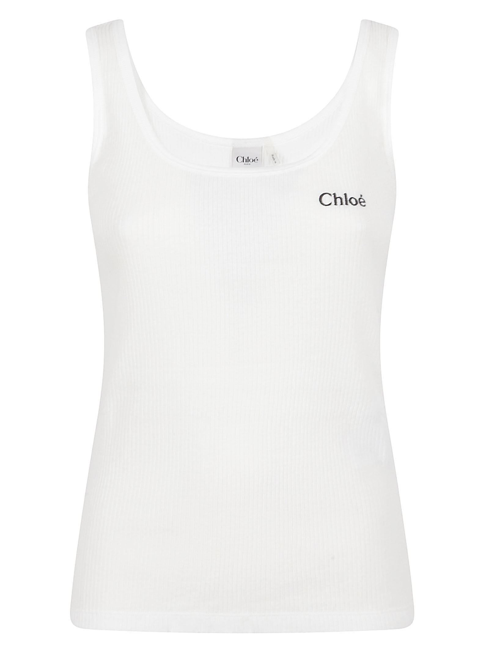 Sleeveless Ribbed Tank Top with Scoop Neckline and Embroidered Logo