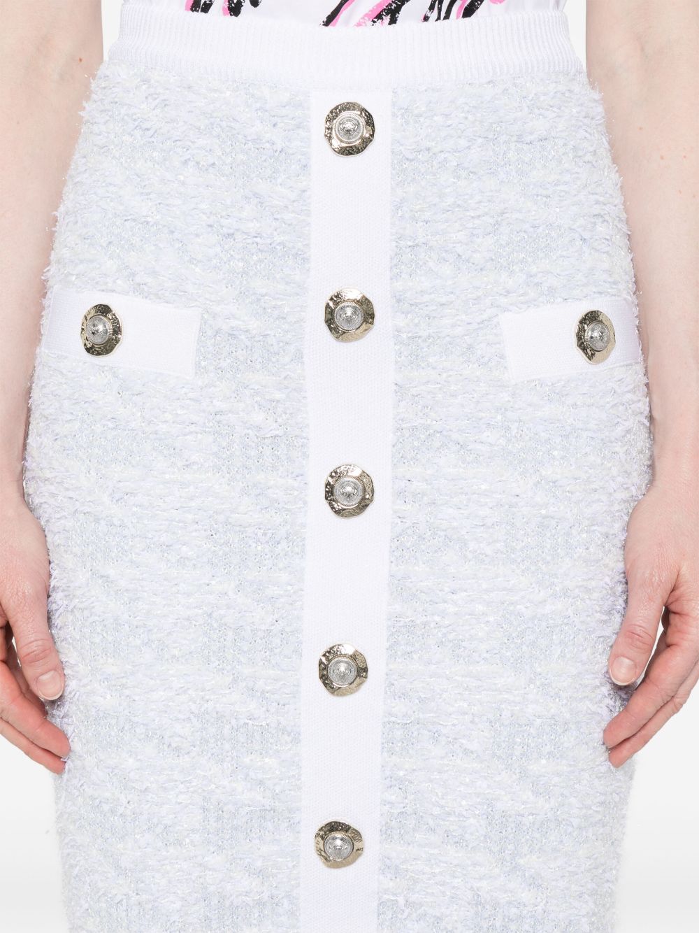 High-Waisted Knee-Length Tweed Skirt