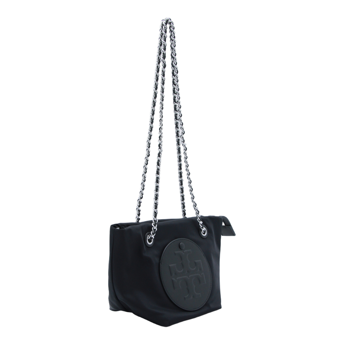 Sleek Black Handbag with Embossed Logo