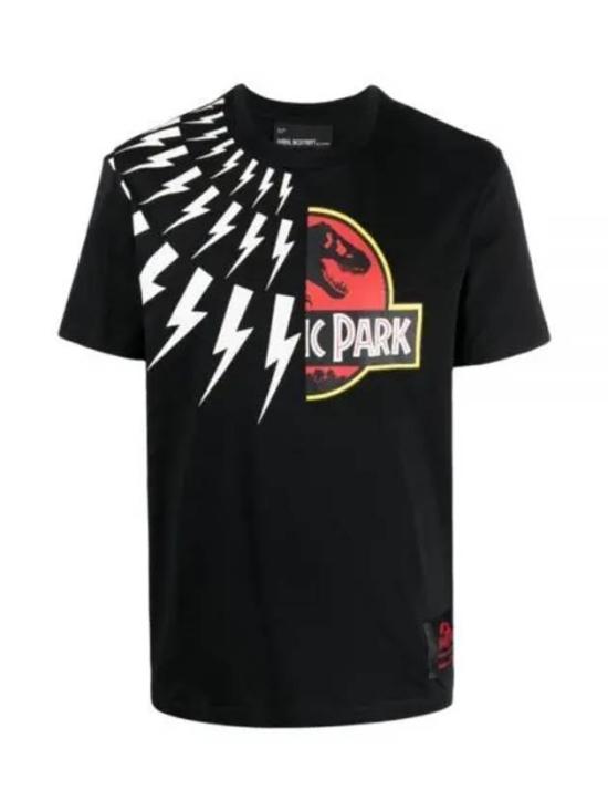 Black Short-Sleeve Graphic T-Shirt with Jurassic Park Design