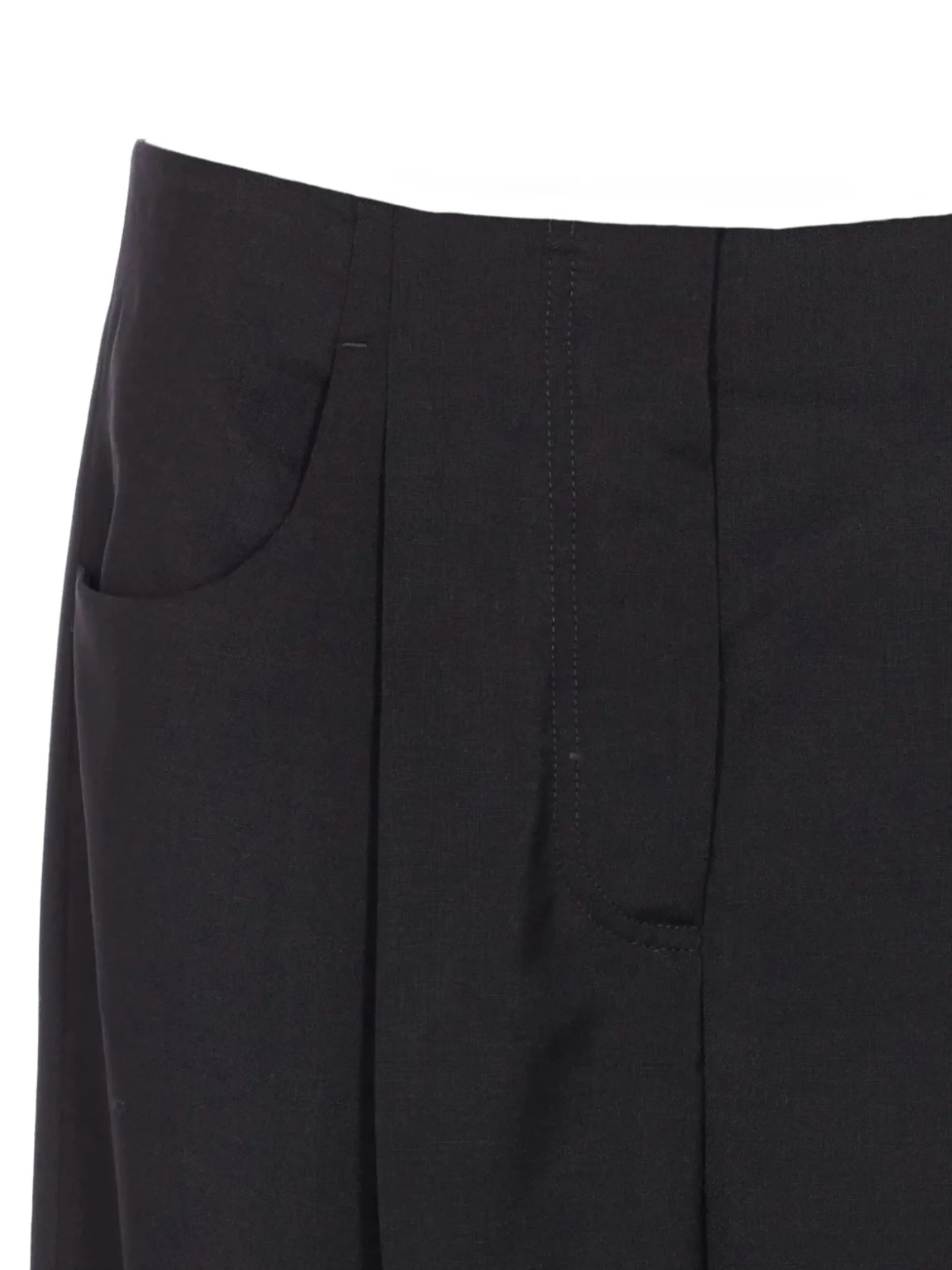Wide-Leg Cropped Black Wool Tailored Trousers