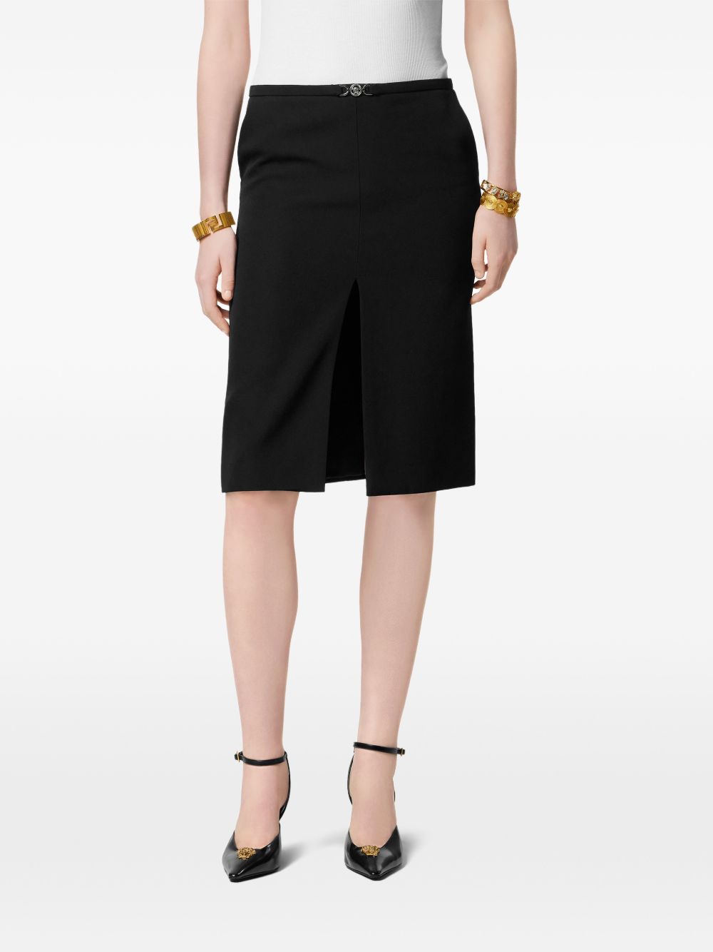 Straight Silk and Nylon Midi Skirt