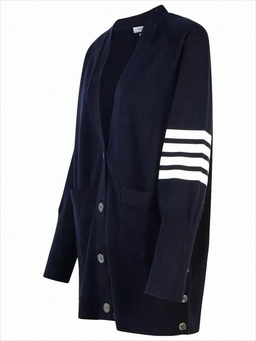 Classic V-Neck Cardigan with Distinctive Stripe Detail