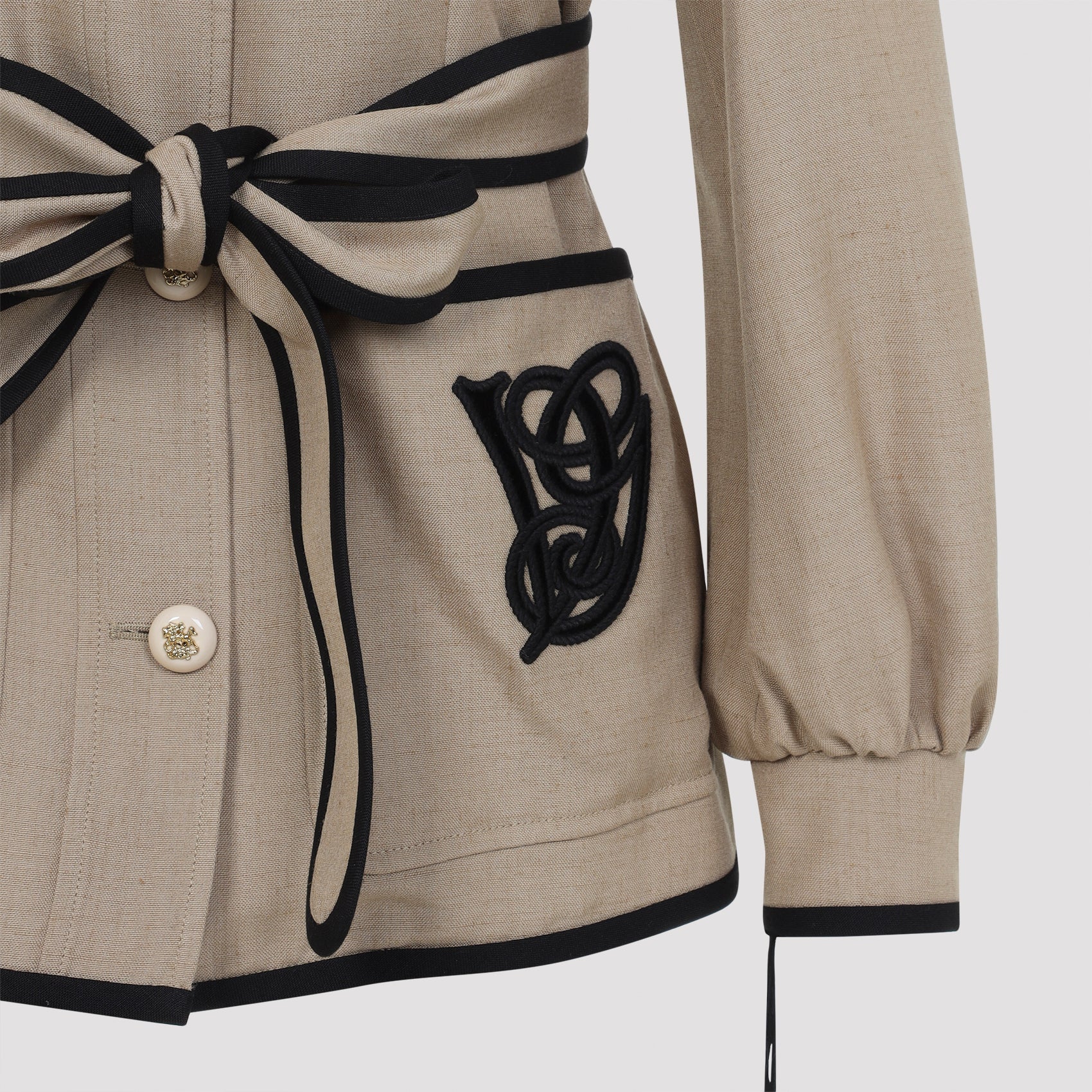 Structured Beige Jacket With Stand Collar