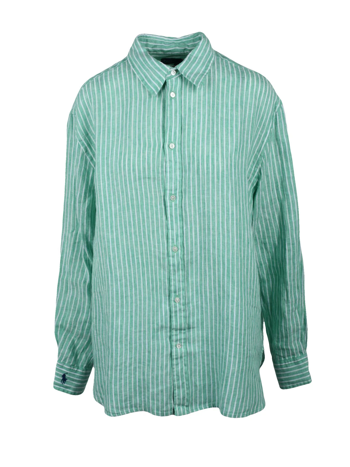 Linen Shirt Oversize Green/White