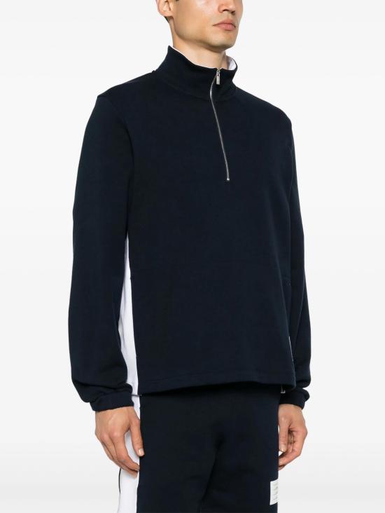 Half-Zip Long-Sleeve Cotton Sweatshirt with Contrasting Panels