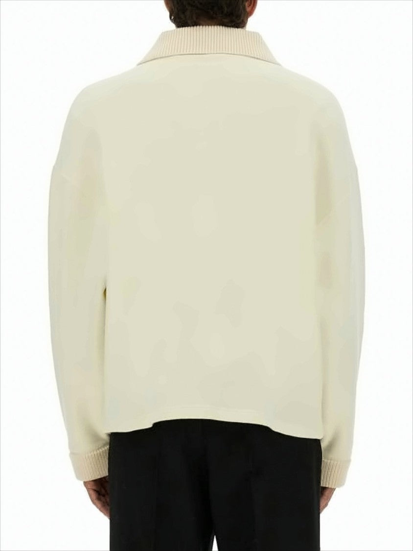 Wide Ribbed Collar Sweater with V-Neck Opening