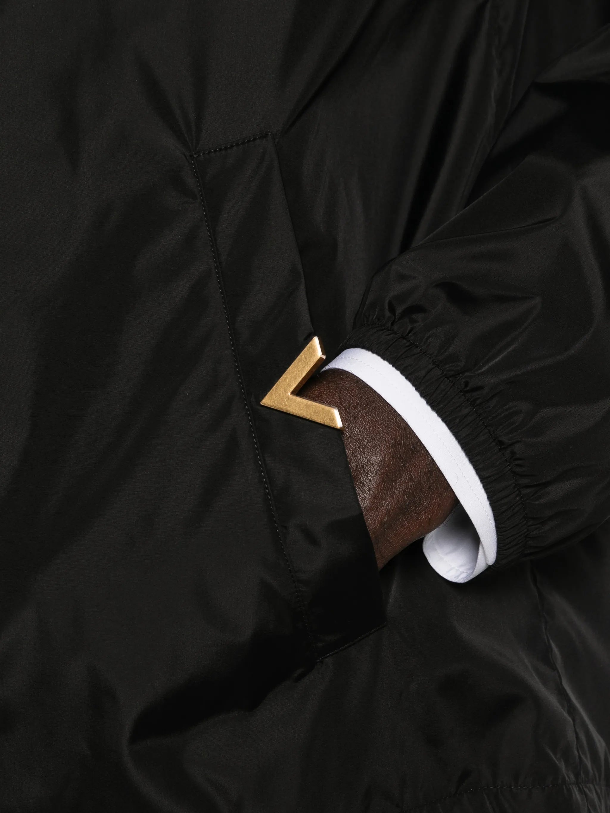 Black Vgold Nylon Hooded Jacket