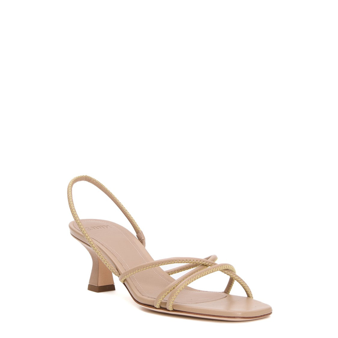 Tubular Taupe Leather Sandals With Contrast Stitching
