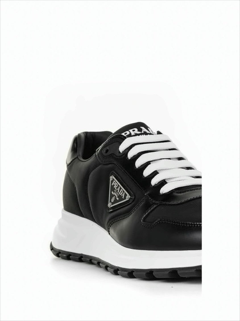 Low-Top Black Fabric And Calfskin Sneakers