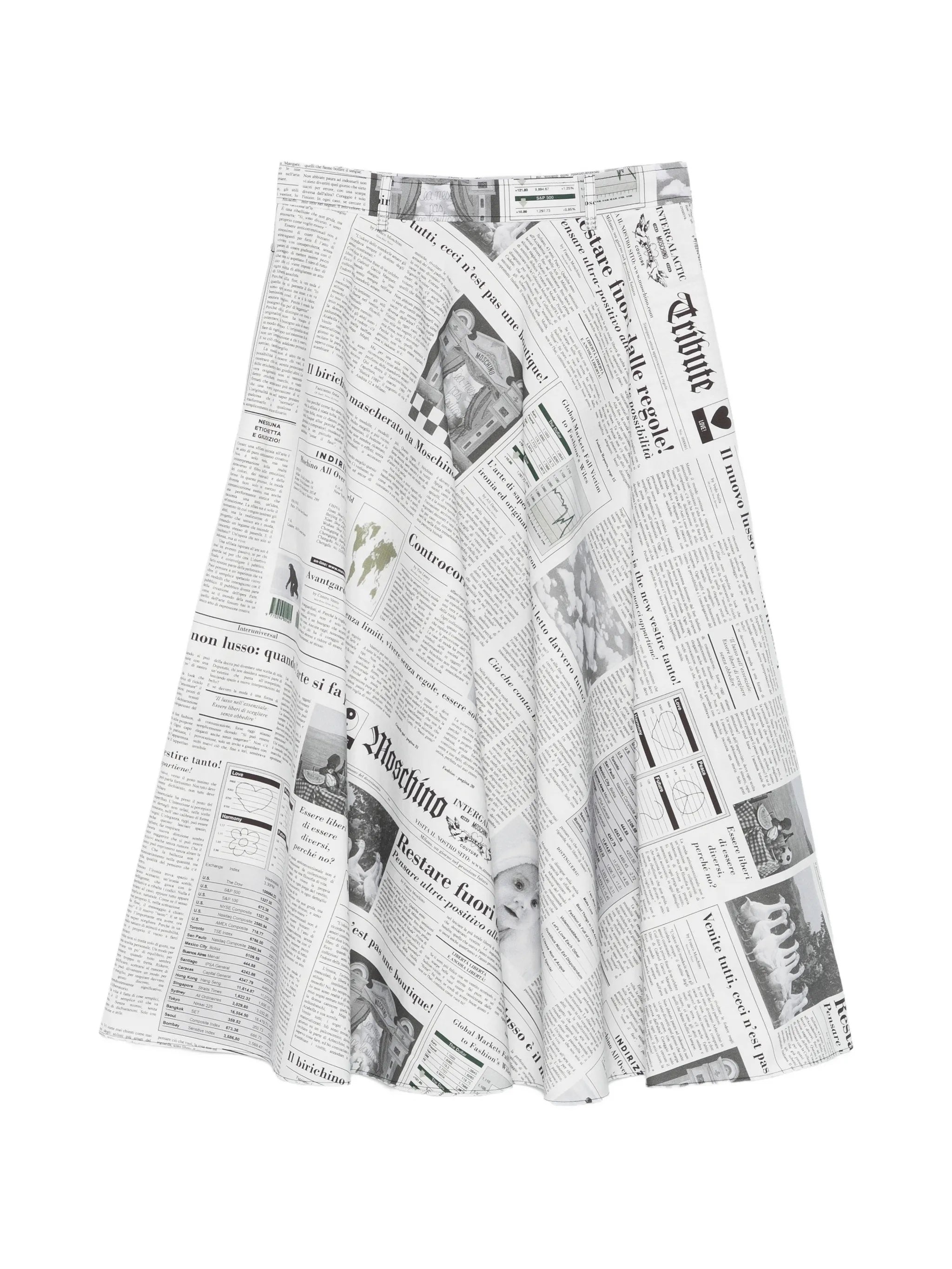 Midi Skirt with High Waist and Newspaper Print