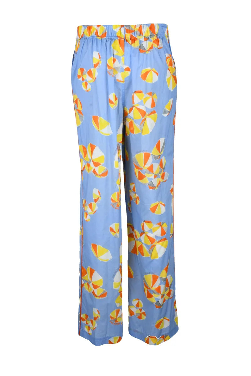 High Waist Trousers - Azul/Yellow