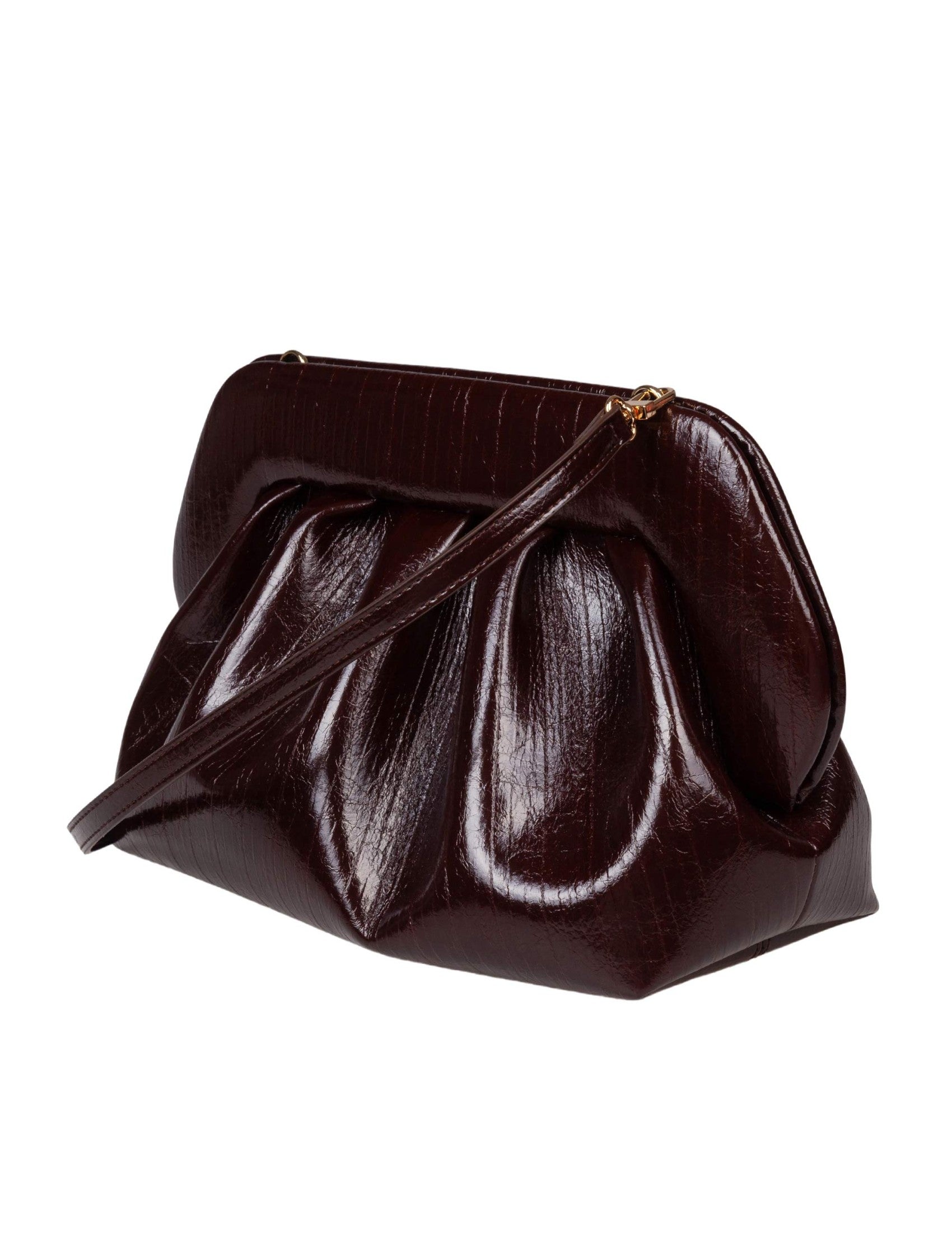 Chocolate Striped Faux Leather Handbag with Adjustable Strap and Eco-Friendly Lining