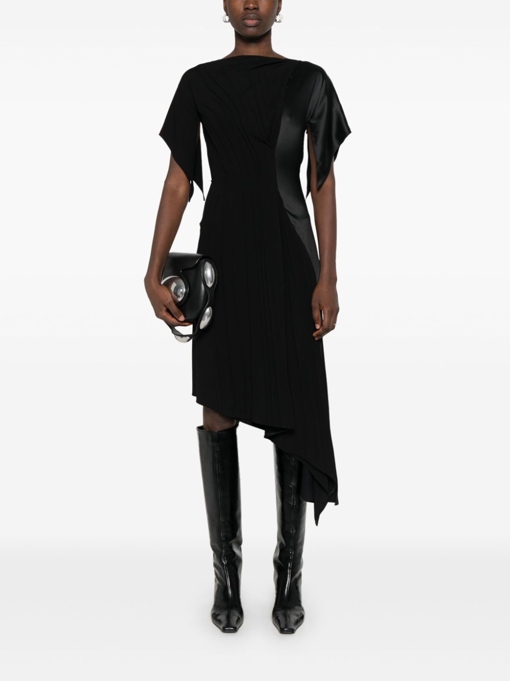 Asymmetrical Black Midi Dress