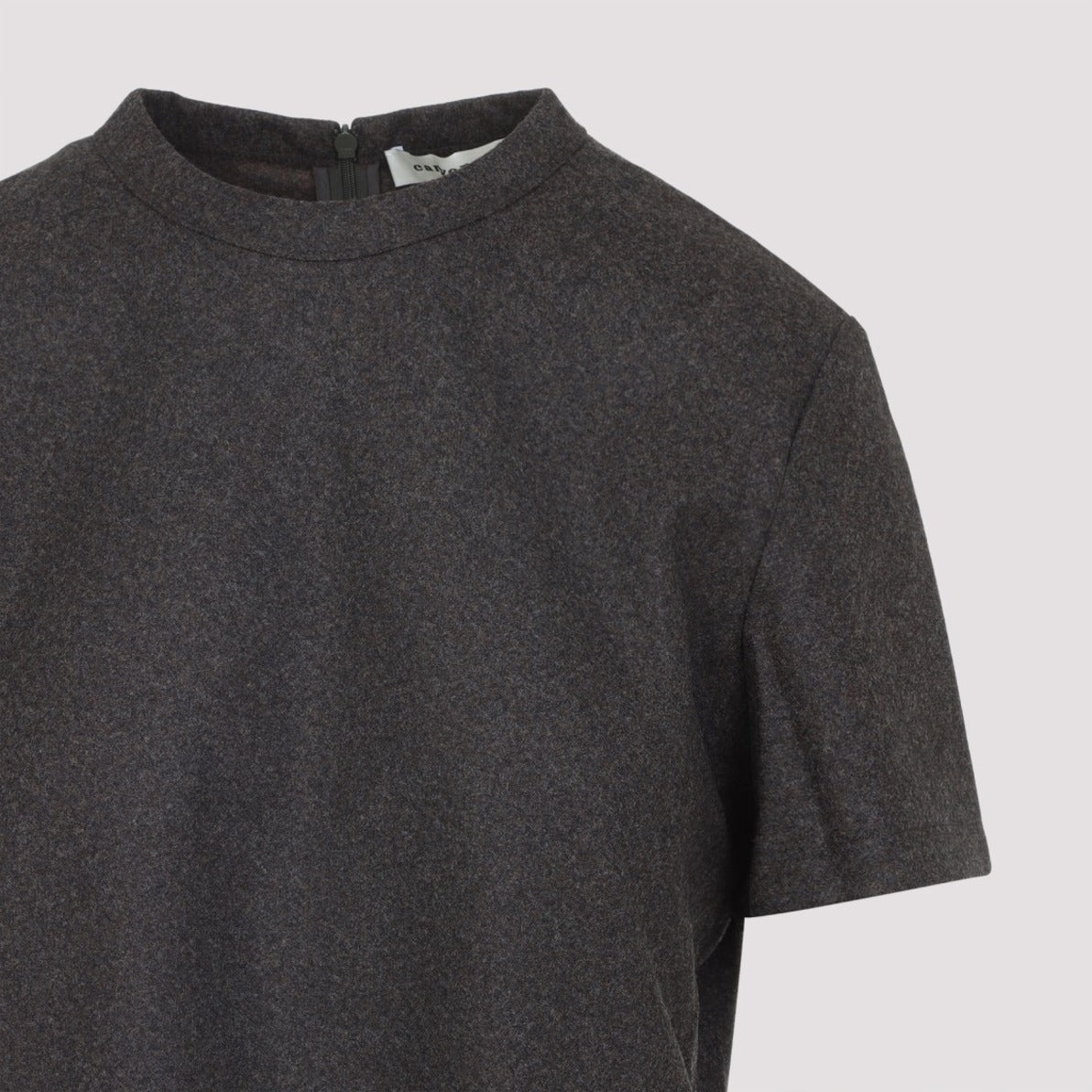 High-Neck Brown Virgin Wool T-Shirt