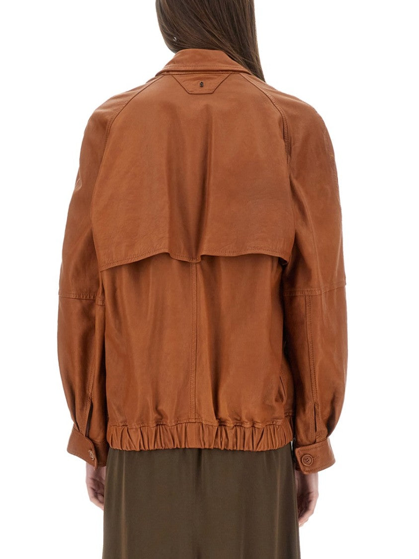 Relaxed-Fit Brown Leather Jacket