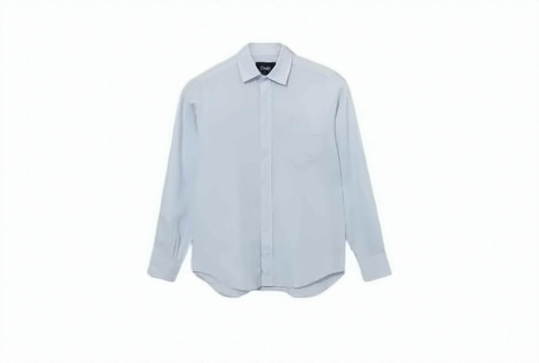 Long-Sleeve Blue Linen Shirt with Classic Collar