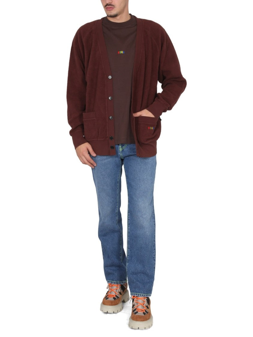 V-Neck Cardigan With Embroidered Logo Detail