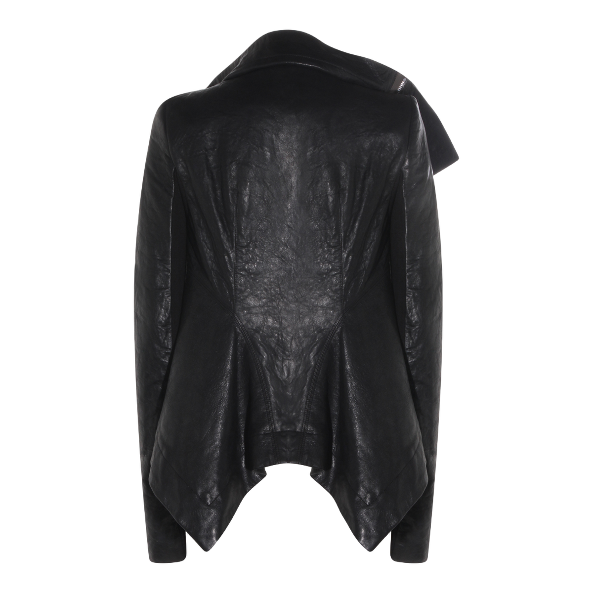 Asymmetrical Black Leather Jacket with Draped Collar