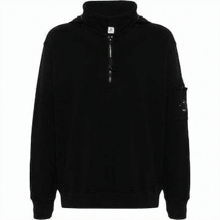 Zip-Closure High-Collar Cotton Long-Sleeve Top