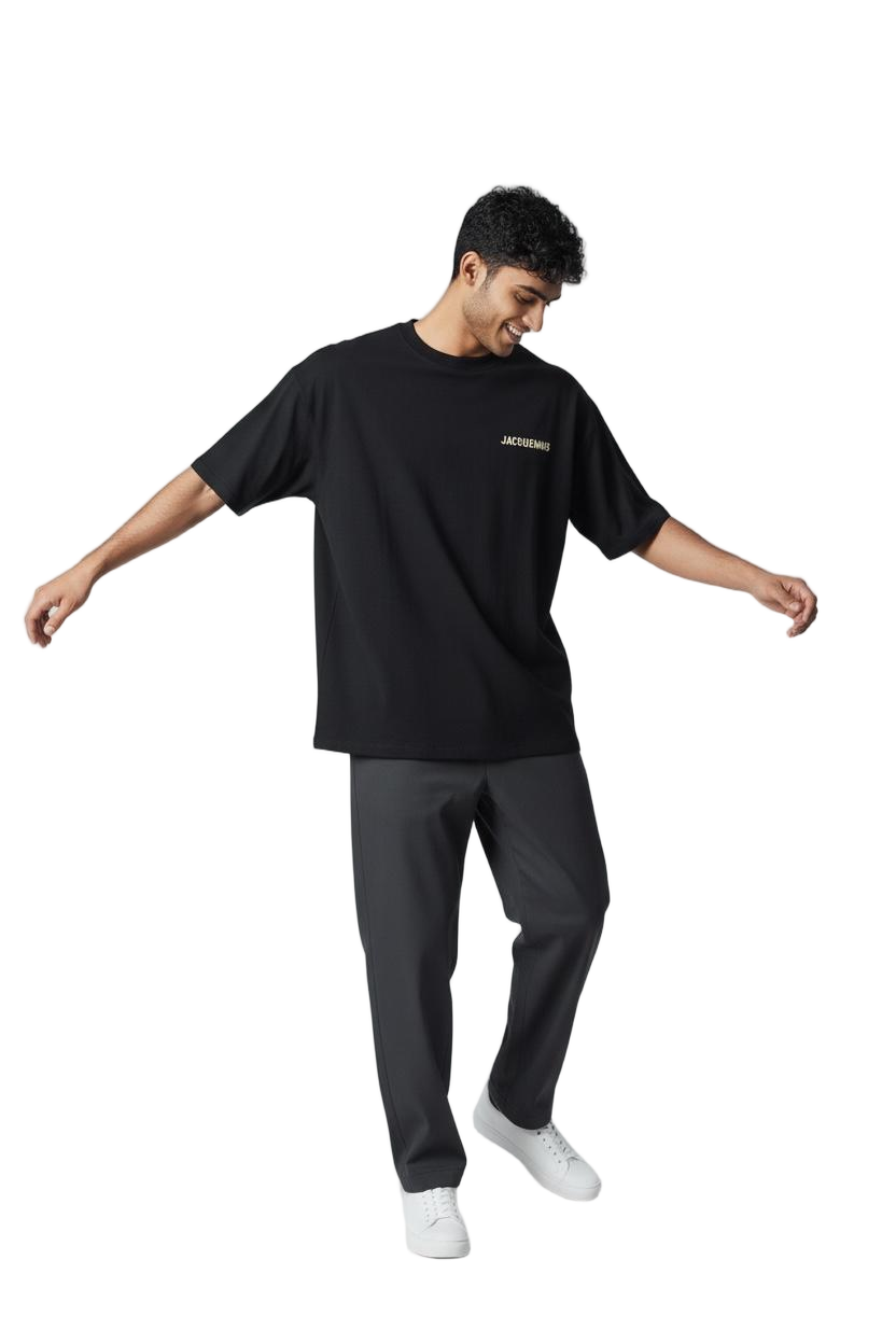 Loose-Fitting Black T-Shirt with Logo Details