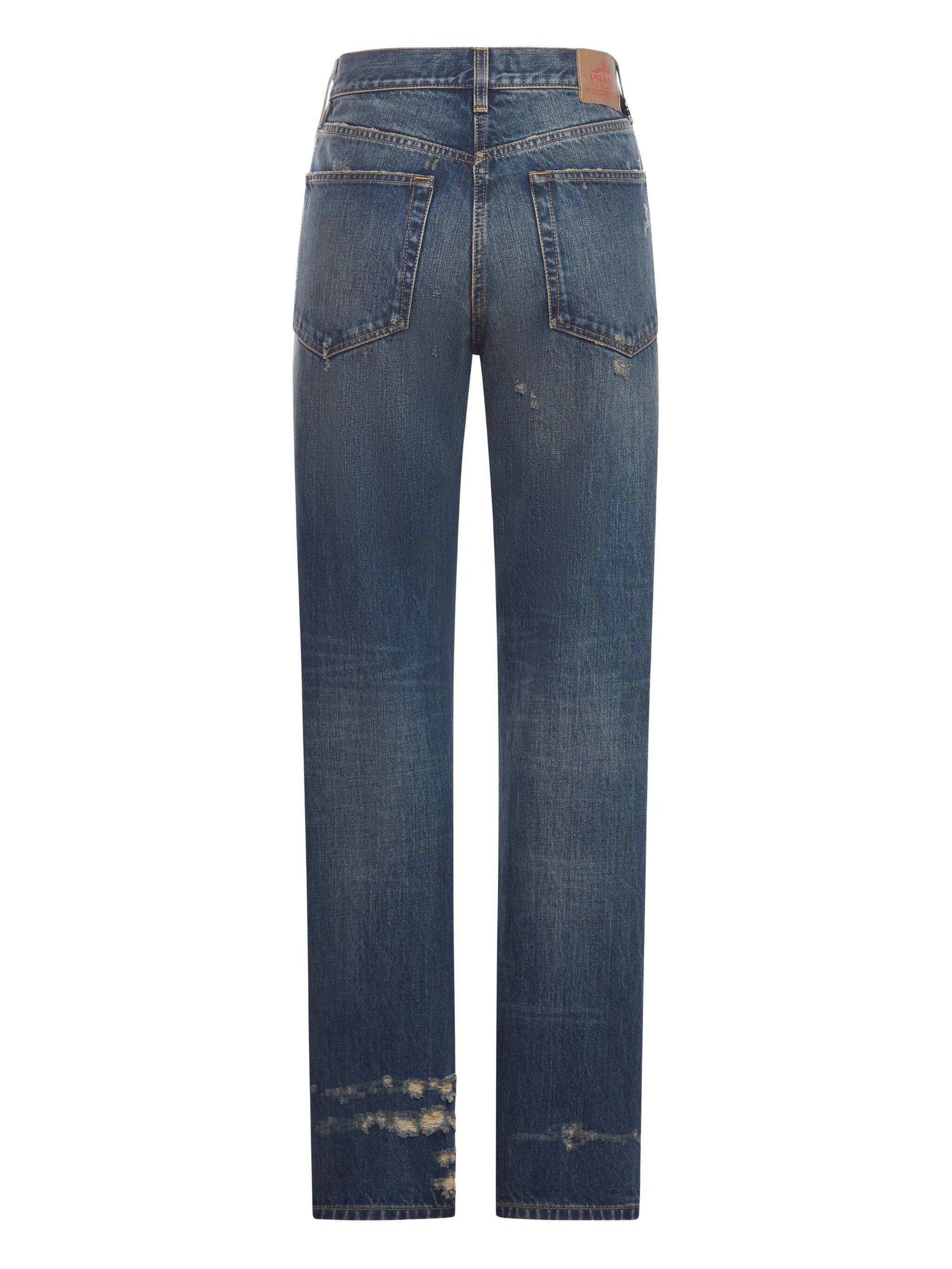 Medium Blue Vintage-Wash Straight-Leg Jeans