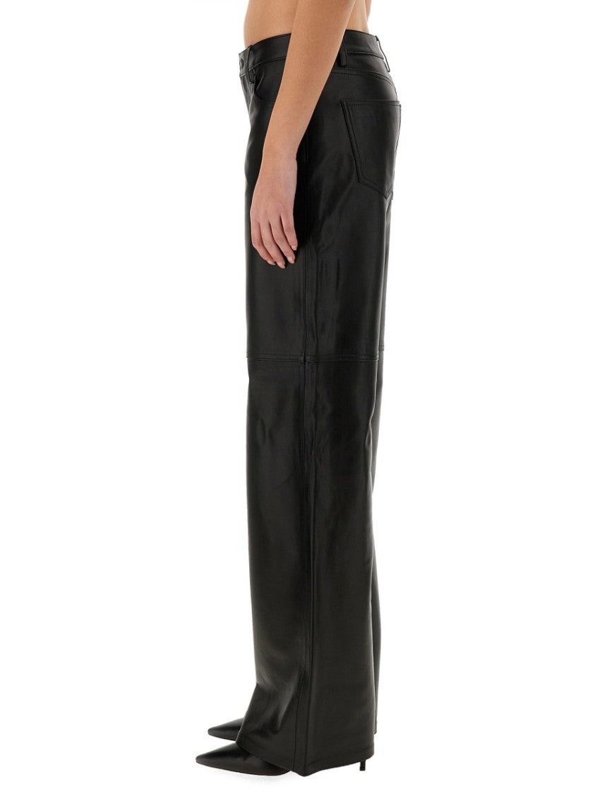 Wide-Leg Black Lamb Leather Pants
