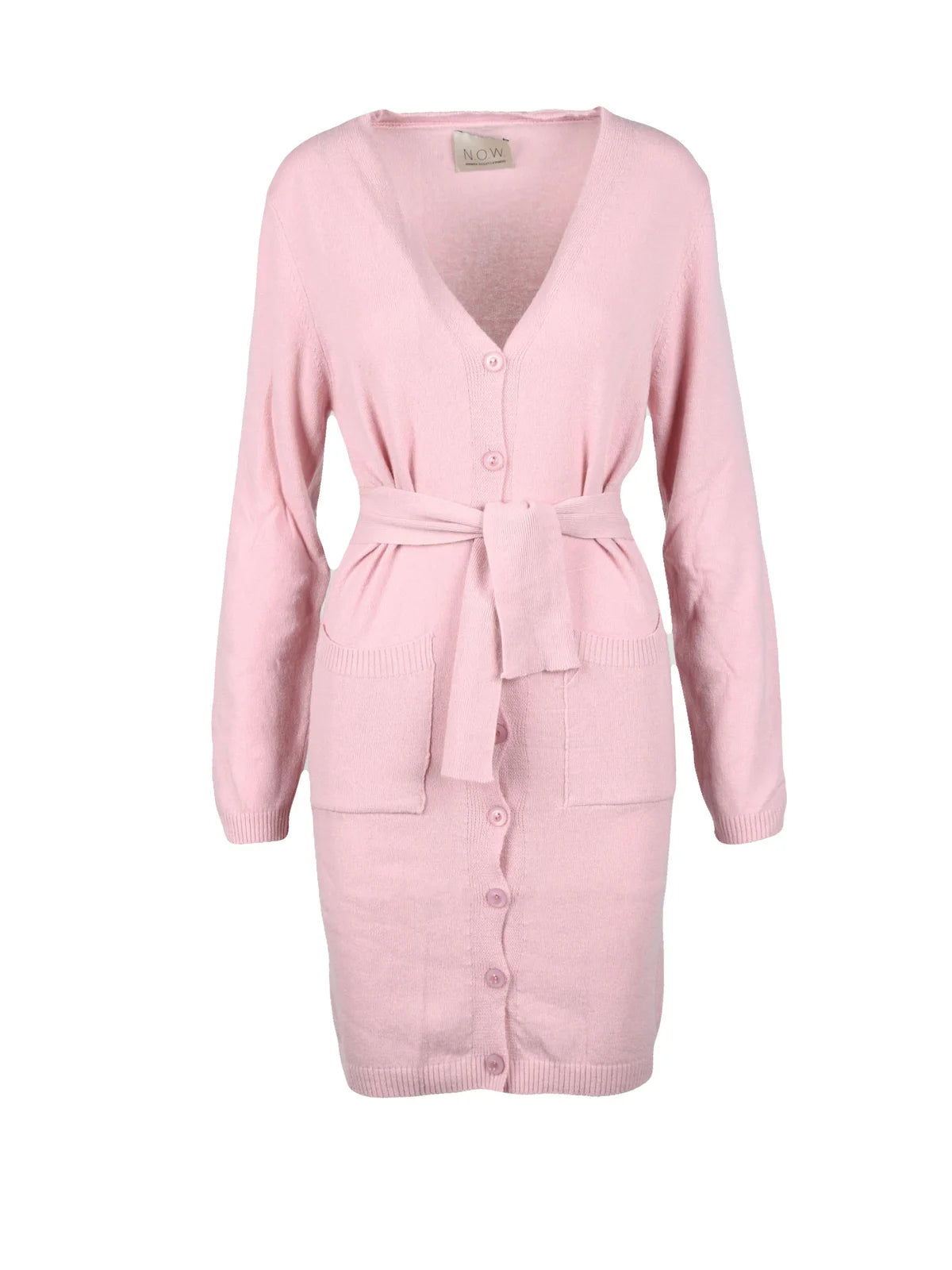 Long Pink Cardigan with V-Neckline