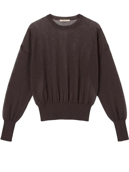 Semi-Sheer Brown Sweater With Gathered Waist And Cuffs