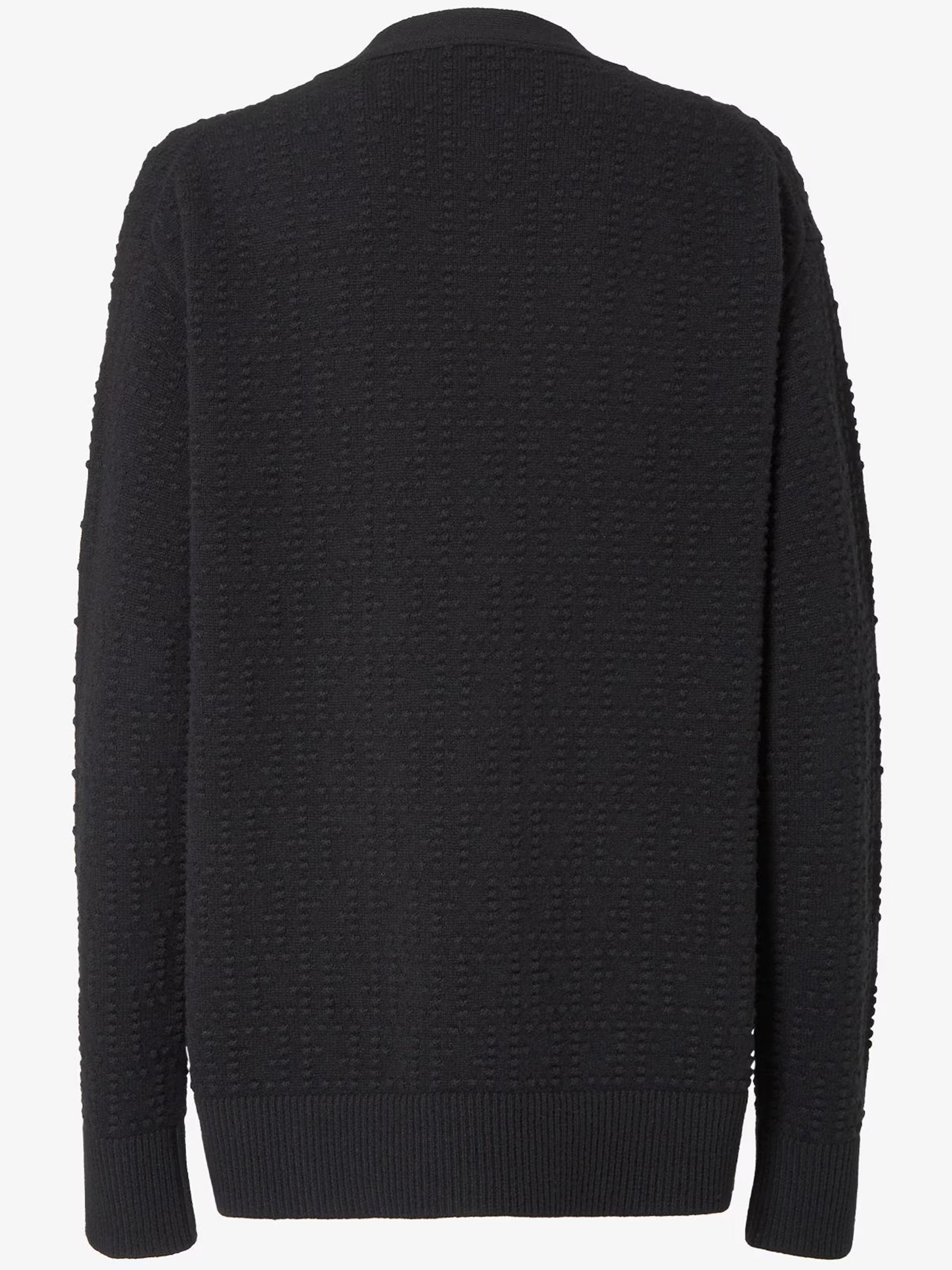 Textured Knit Cardigan with Deep V-Neckline and Ribbed Trims