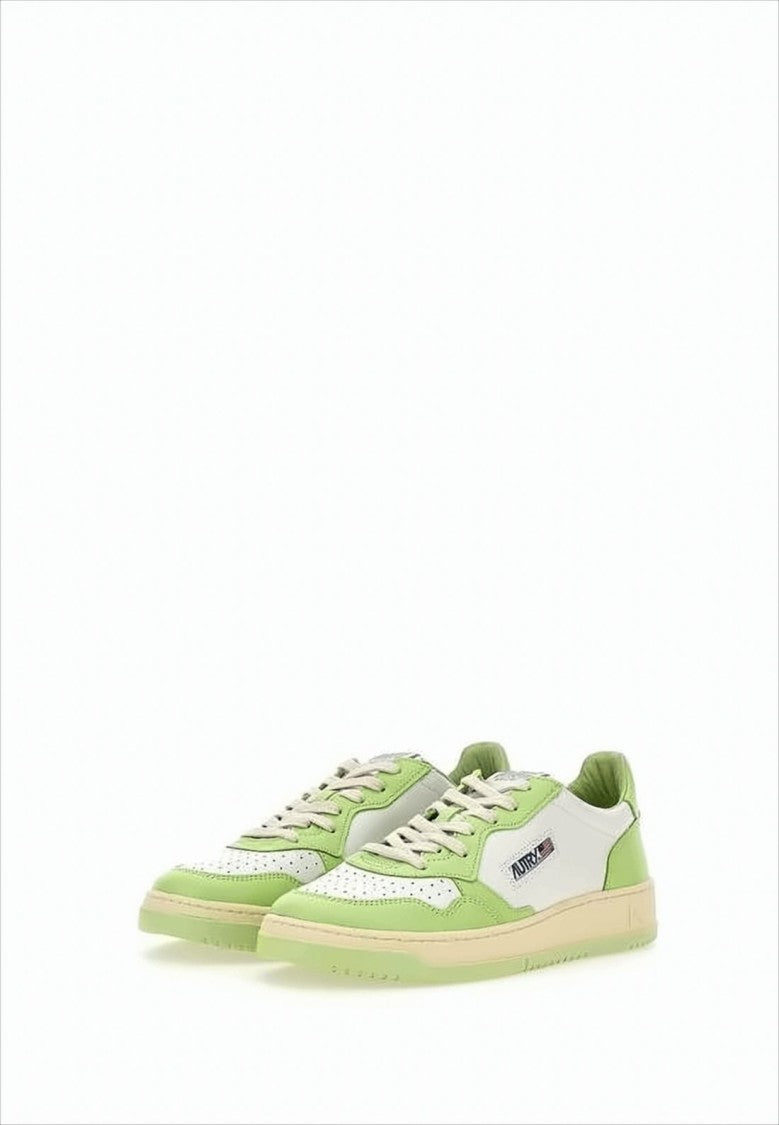 Low-Top Sneakers with Perforated Toe Box and Leather Panels