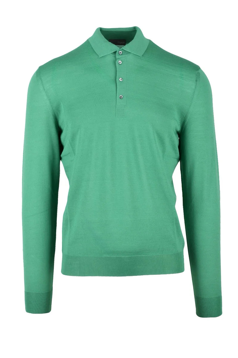 Merino Wool Knit Polo - Green