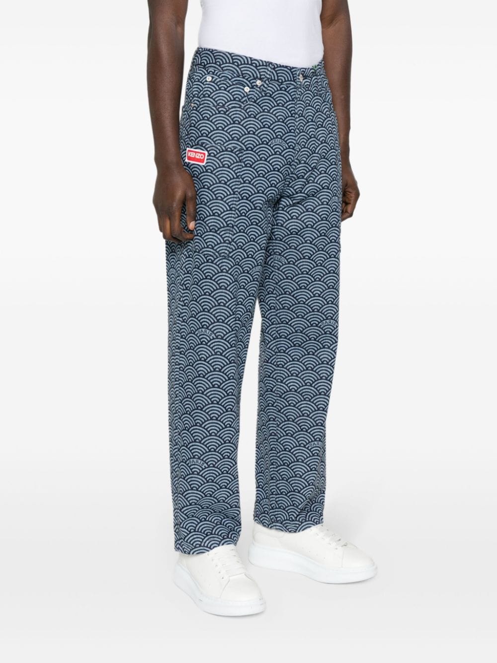 Geometric Pattern Cotton Denim Trousers