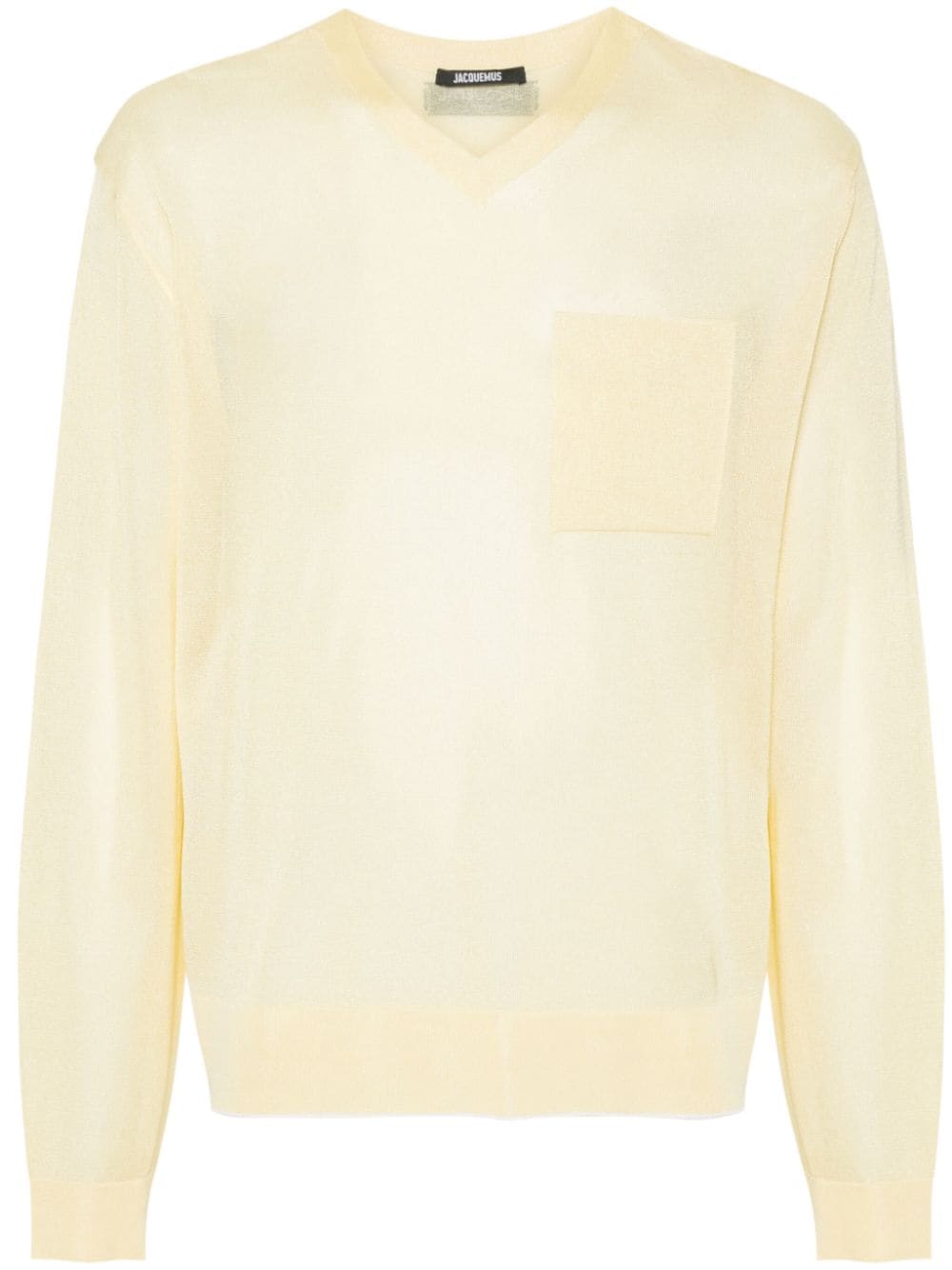 Light Yellow Semi-Sheer Knit V-Neck Sweater