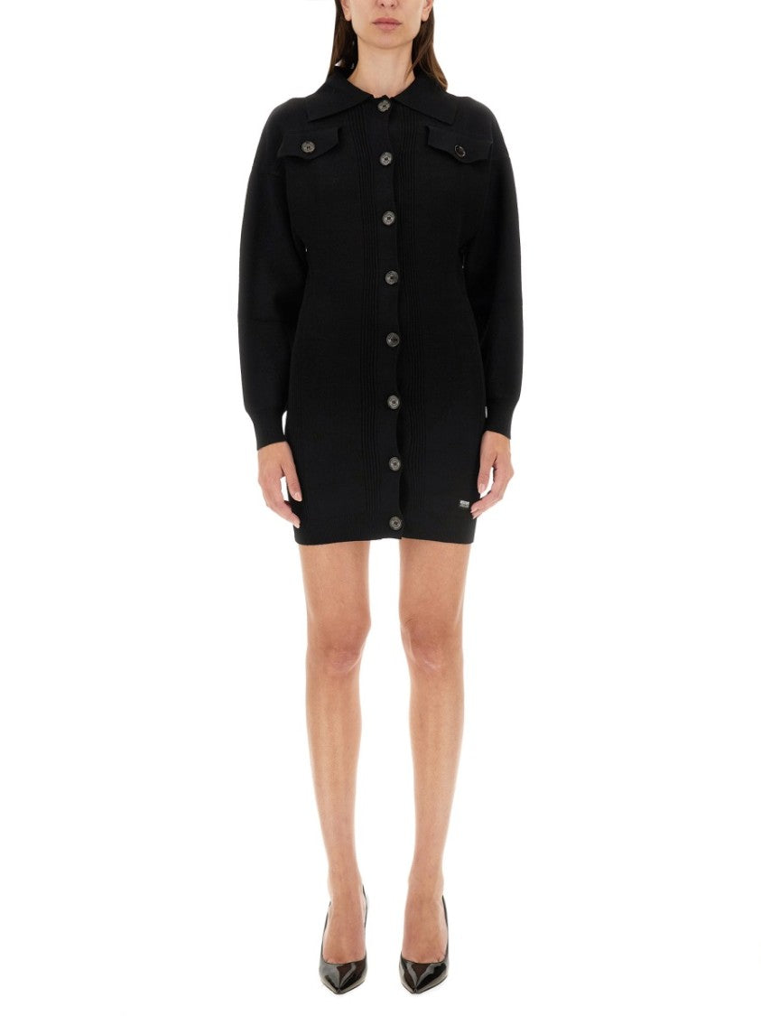 Ribbed Mini Dress With Button-Down Front