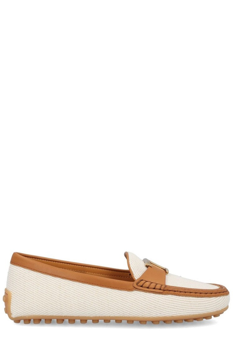 Textured Fabric Loafers with Leather Trim
