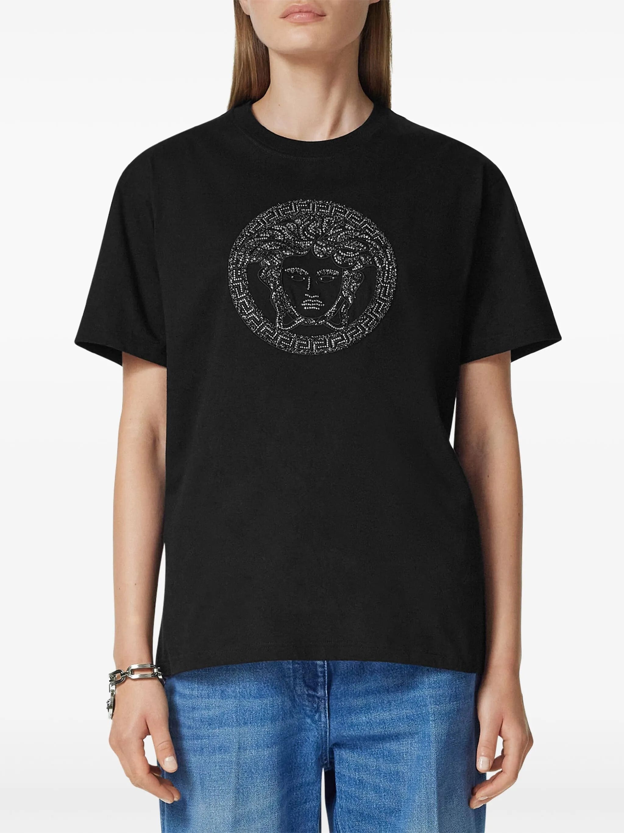 Medusa Embroidery Microcrystal Cotton T-shirt