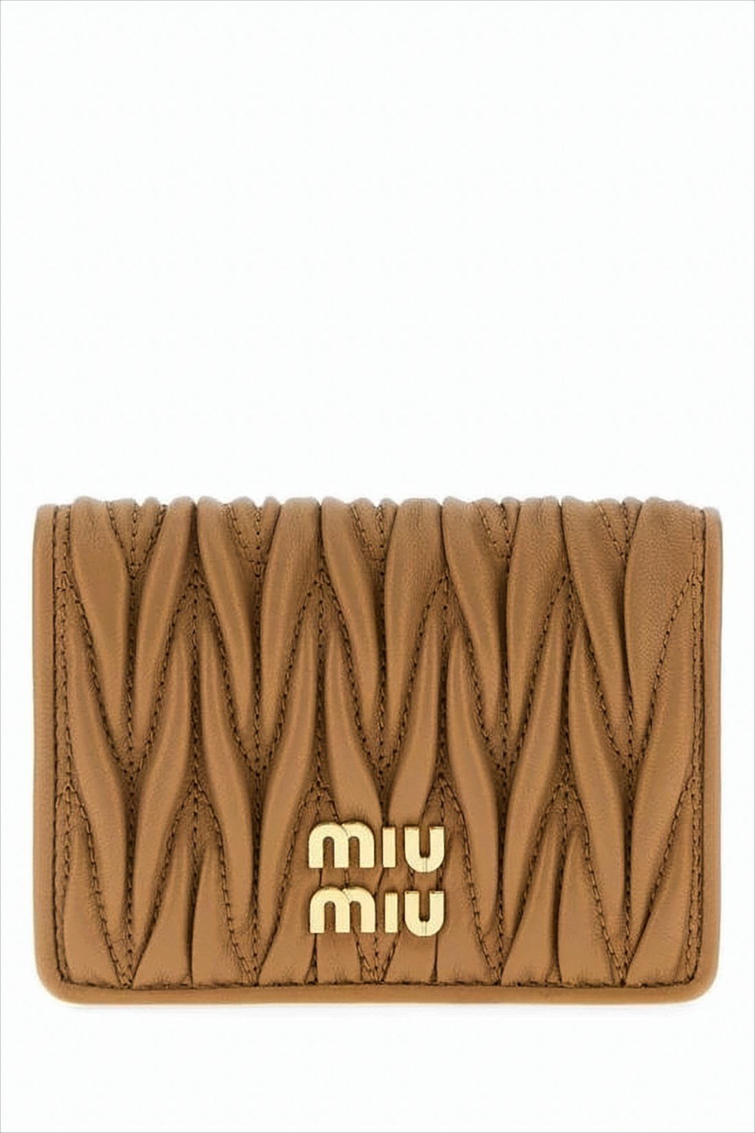 Quilted Sheepskin Compact Wallet With Metallic Emblem
