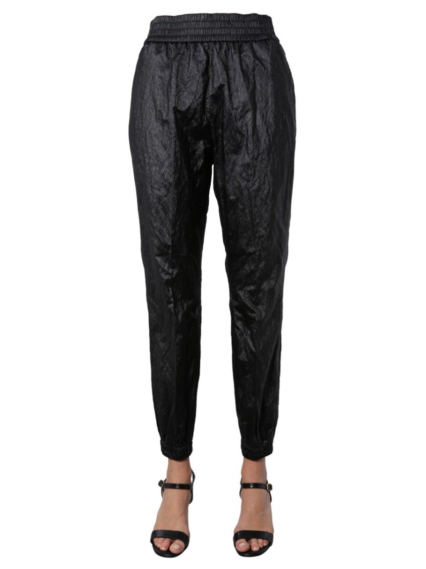 Tapered Track Pants With Crinkled Texture