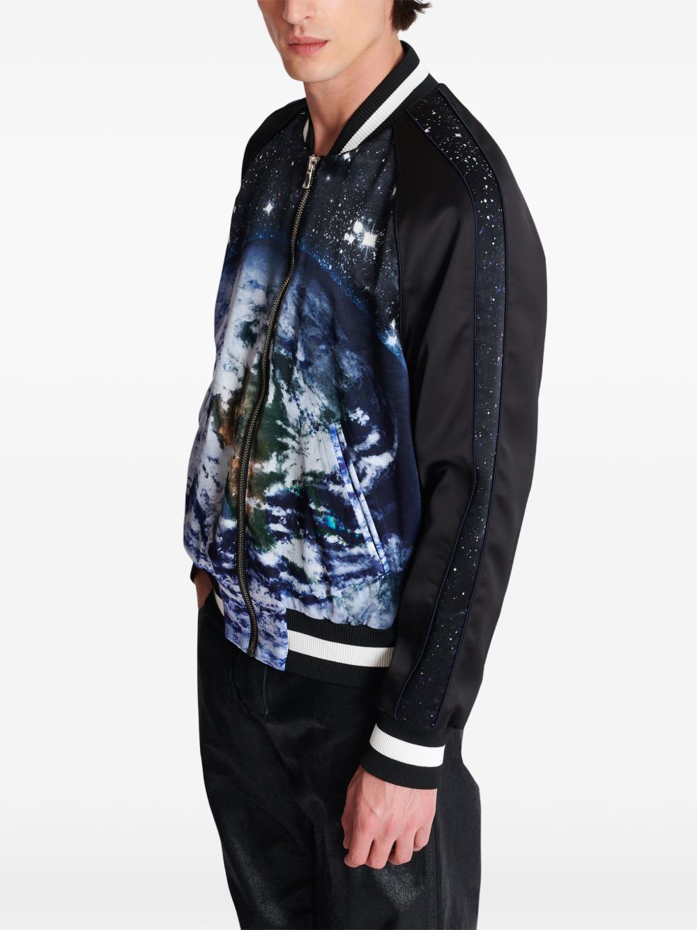 Graphic-Print Casual Jacket with Ribbed Details