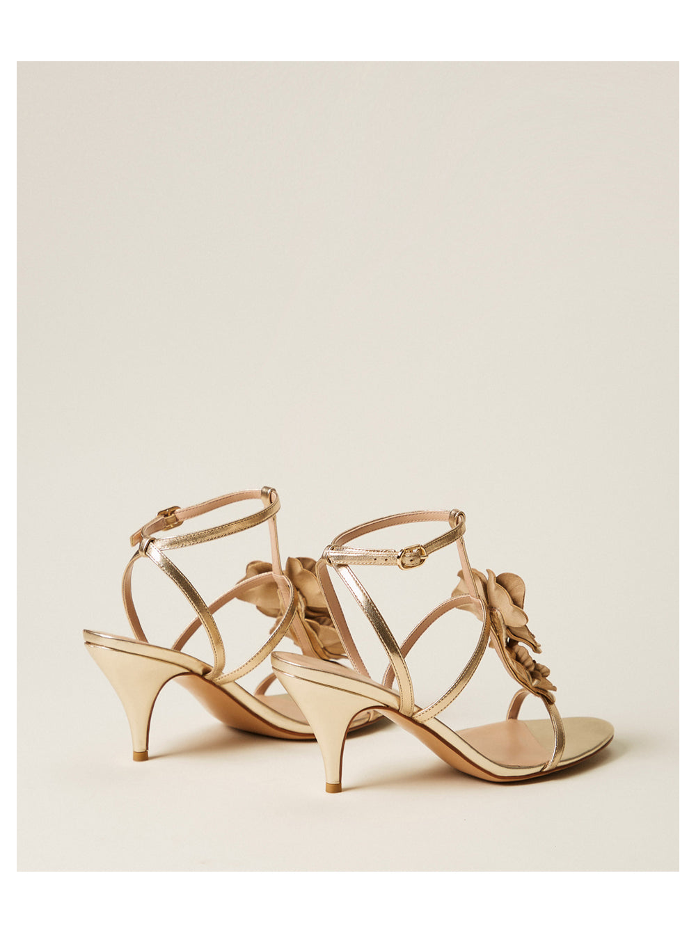Kitten Heel Sandals with Metallic Gold Finish