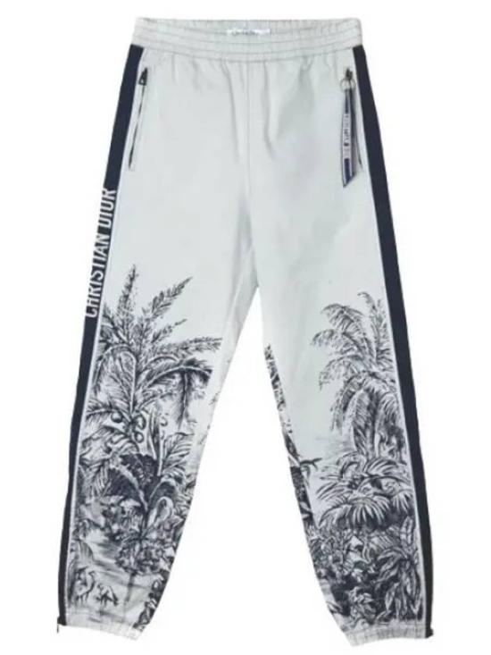 Botanical Print Straight Pants with Zippered Pockets